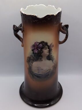 Antique Ioga Warwick 10 1/2" Hand Painted Porcelain Portrait Vase 1893-1911 USA